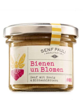 Bienen un Blomen, Senf mit Honig und Blütenblättern von Senf Pauli
